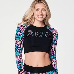Zumba Fitness Black and Multicolor Long Sleeve Crop Top